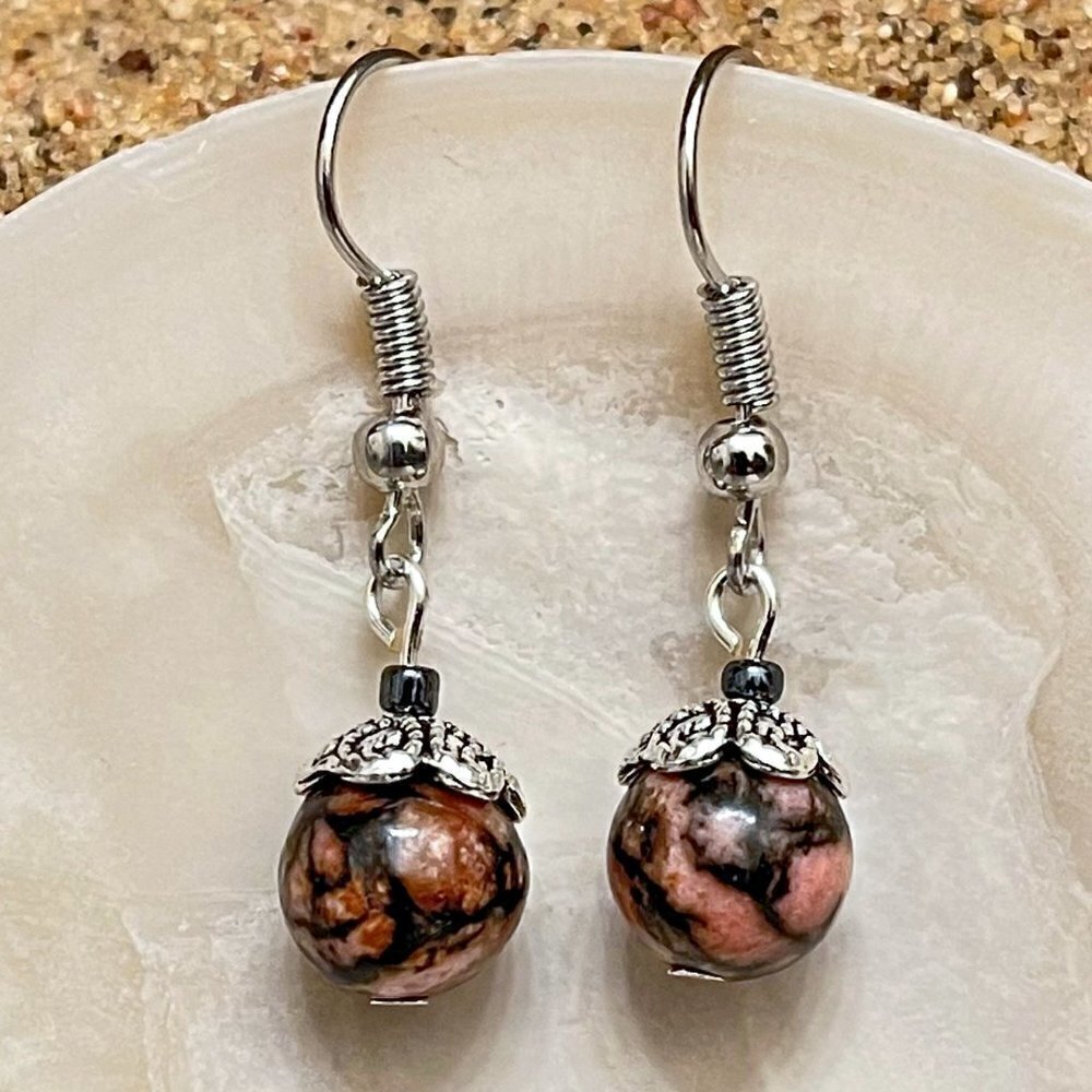 Rhodonite Drop Earrings | Handmade